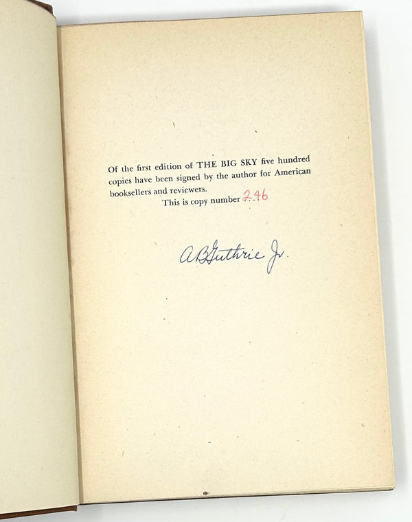 The Big Sky, A.B. Guthrie Jr. Signed Limited First Edition.