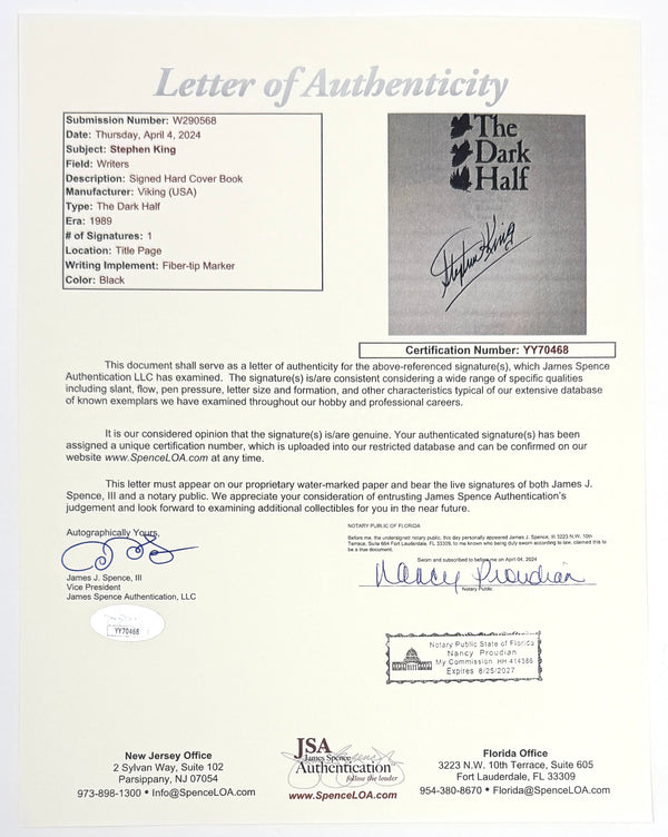 The Dark Half, Stephen King. Signed First Edition.