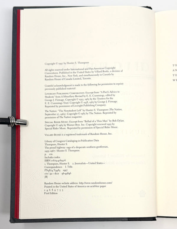 The Proud Highway, Hunter S. Thompson. First Edition, Inscribed to Jimmy and Jane Buffet.