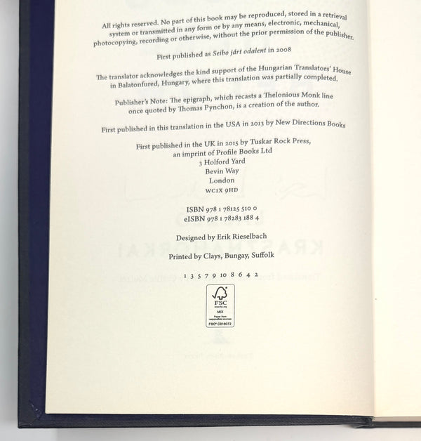 Seiobo There Below, Laszlo Krasznahorkai. Signed First UK Edition.