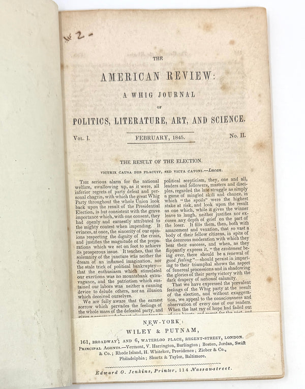 The Raven, Edgar Allan Poe. First Printing in The American Review, February 1845.