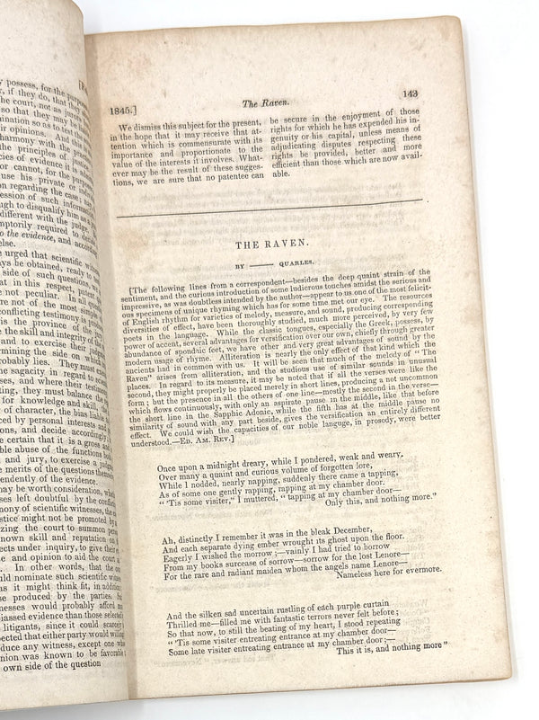 The Raven, Edgar Allan Poe. First Printing in The American Review, February 1845.