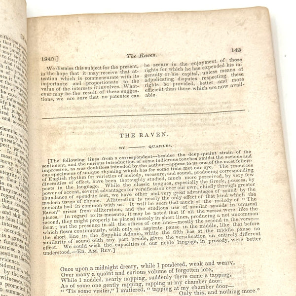 The Raven, Edgar Allan Poe. First Printing in The American Review, February 1845.