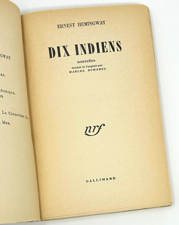 Dix Indiens (Ten Indians), Ernest Hemingway. First Trade Edition.