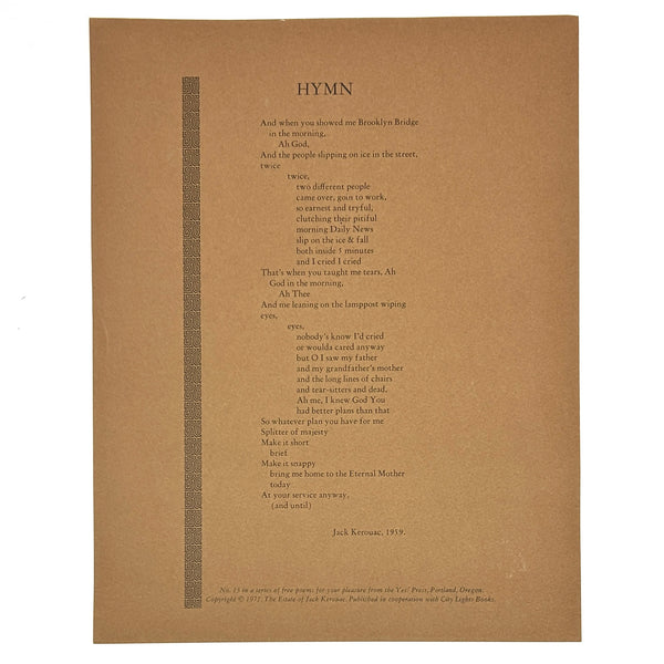 Hymn, Jack Kerouac. Limited Edition Broadside.