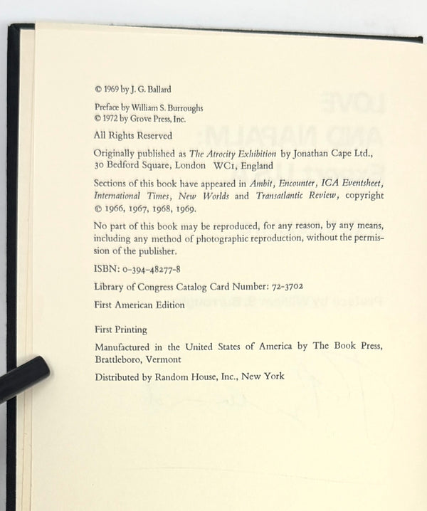 Love & Napalm, J.G. Ballard. Signed First American Edition.