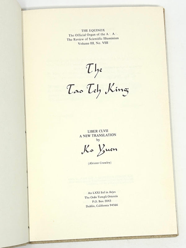 The Tao Teh King: Liber CLVII, Aleister Crowley. First Edition.