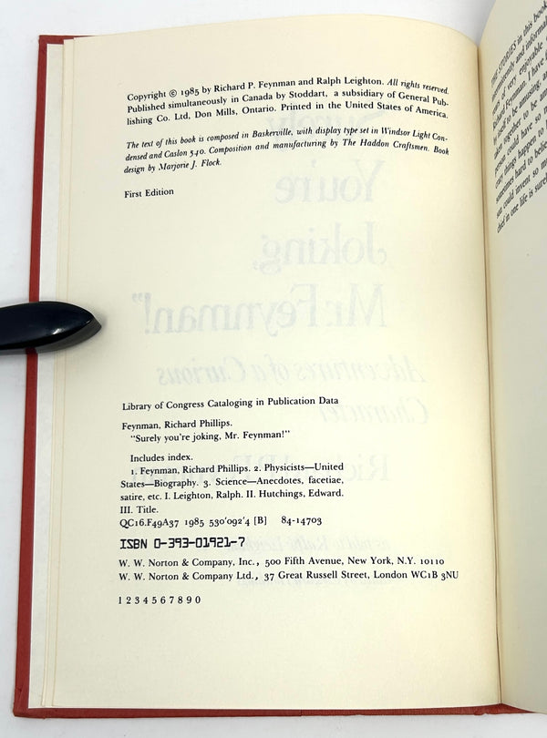 Surely You're Joking, Mr. Feynman! Richard Feynman. First Edition.