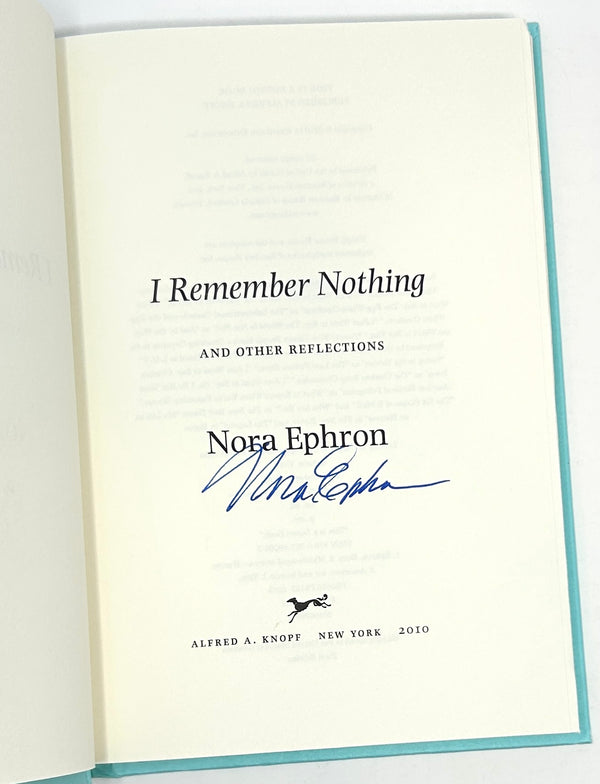 I Remember Nothing, Nora Ephron. Signed First Edition.