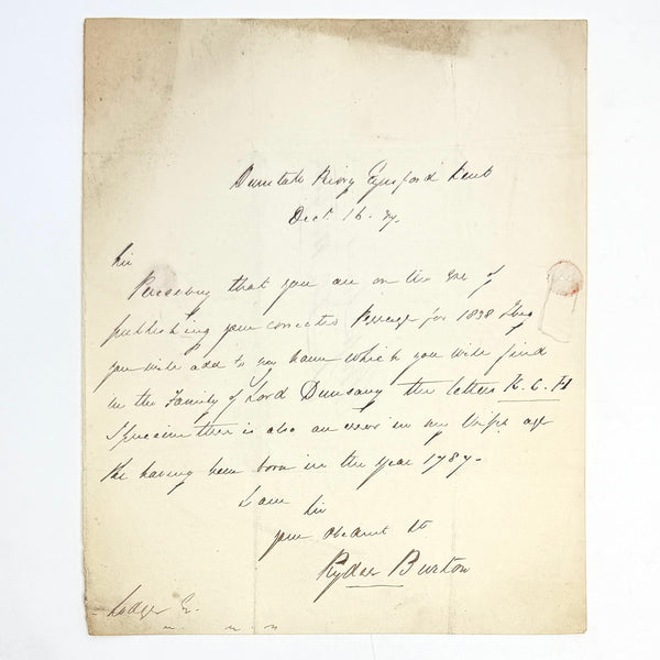Admiral James Ryder Burton - Autograph Letter Signed