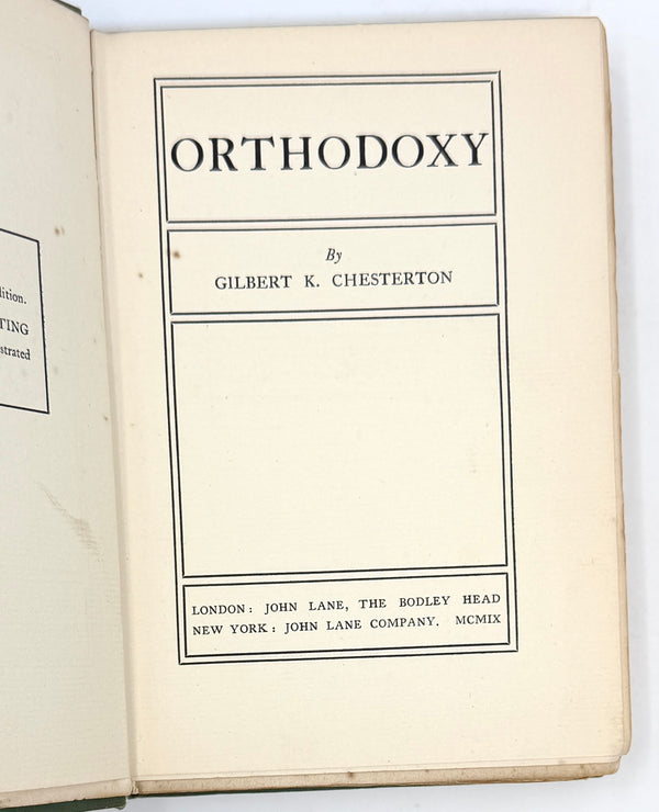 Orthodoxy, G.K. Chesterton. First Edition.