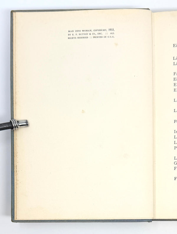 Man Into Woman, Lili Elbe. Edited by Niels Hoyer. First Edition.