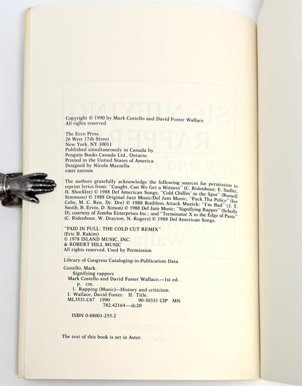 Signifying Rappers, Mark Costello and David Foster Wallace. First Edition.