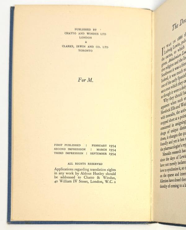 The Doors of Perception, Aldous Huxley. First Edition, Third Printing.