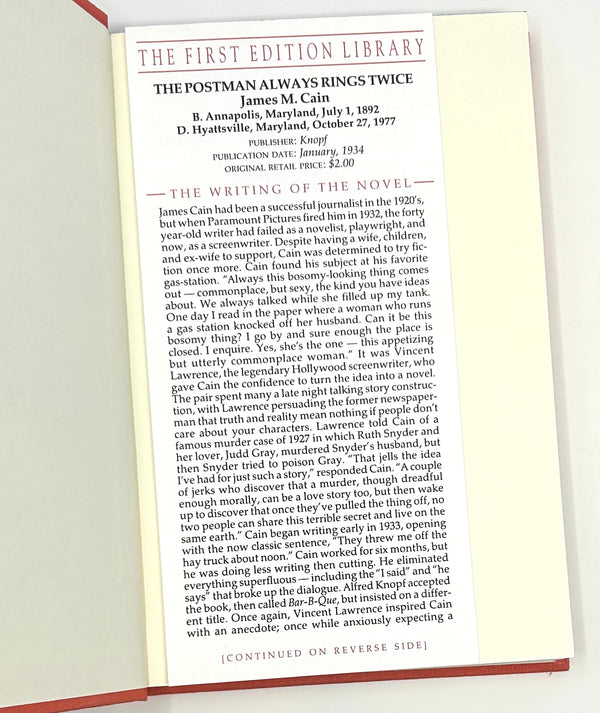 The Postman Always Rings Twice, James M. Cain. The First Edition Library.