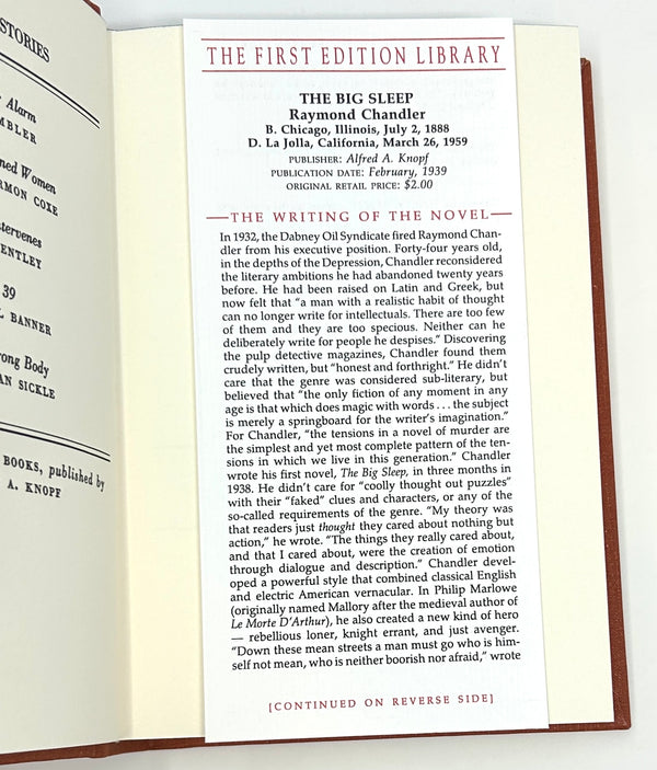 The Big Sleep, Raymond Chandler. The First Edition Library.