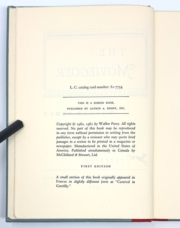 The Moviegoer, Walker Percy. First Edition.