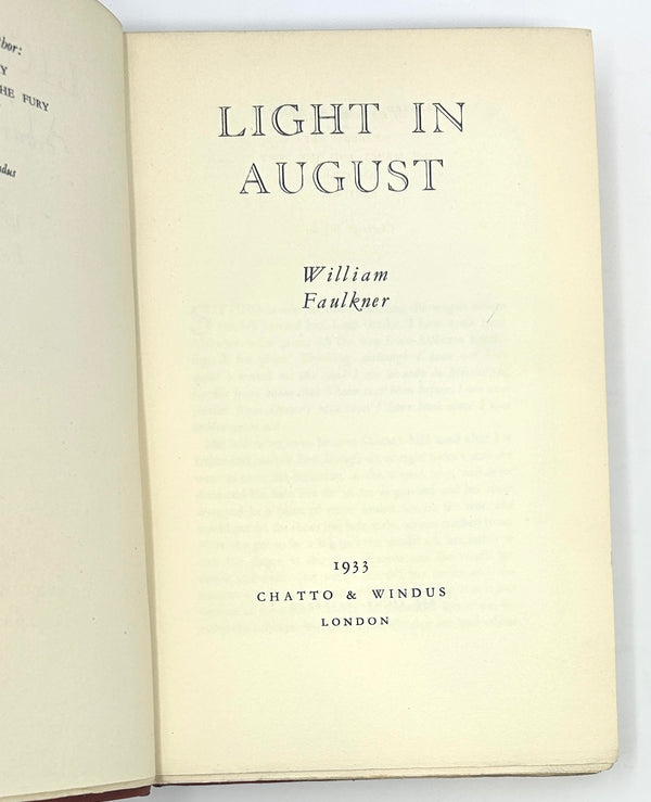 Light in August, William Faulkner. First UK Edition.