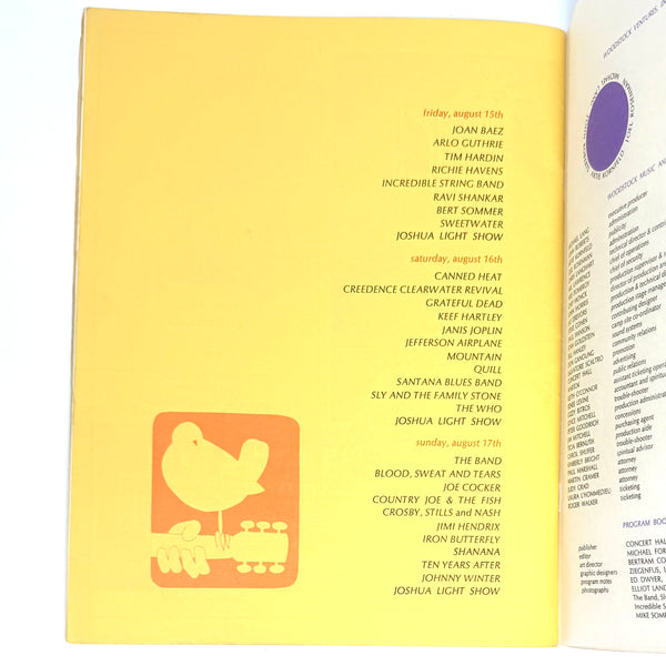 3 Days of Peace and Music ~ Woodstock Original Program w/ Ticket ~ 1969
