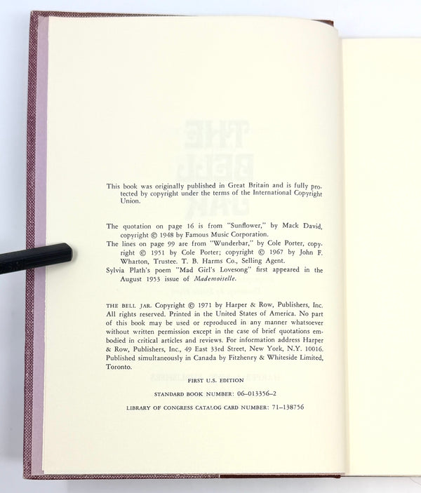 The Bell Jar, Sylvia Plath. First American Edition.
