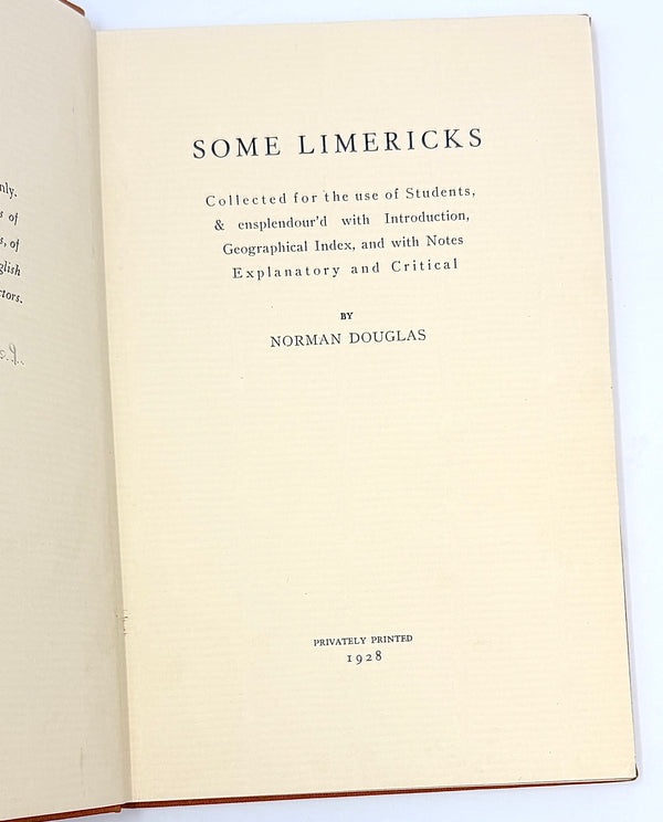 Some Limericks, Norman Douglas. First Edition, American Subscribers' Issue.