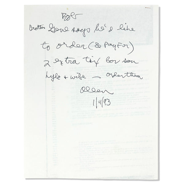 Allen Ginsberg Signed Handwritten Note to Bob Rosenthal