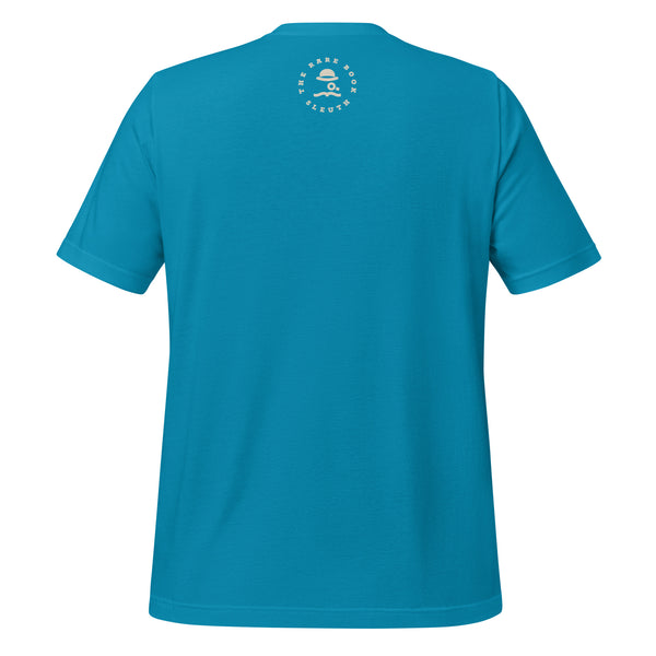 Back view of literary-inspired T-shirt featuring book cover artwork from James Joyce Ulysses aqua