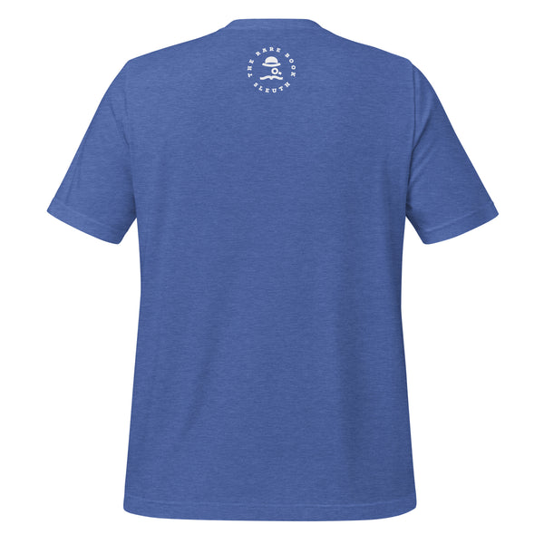 Back view of literary-inspired T-shirt featuring the book cover from The Greaty Gatsby by F. Scott Fitzgerald True Royal