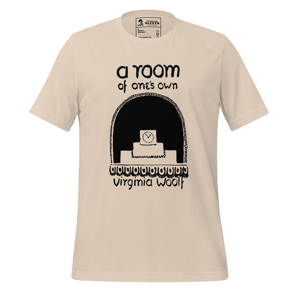 Front view of literary-inspired T-shirt featuring book cover artwork from Virginia Woolf A Room of One's Own cream