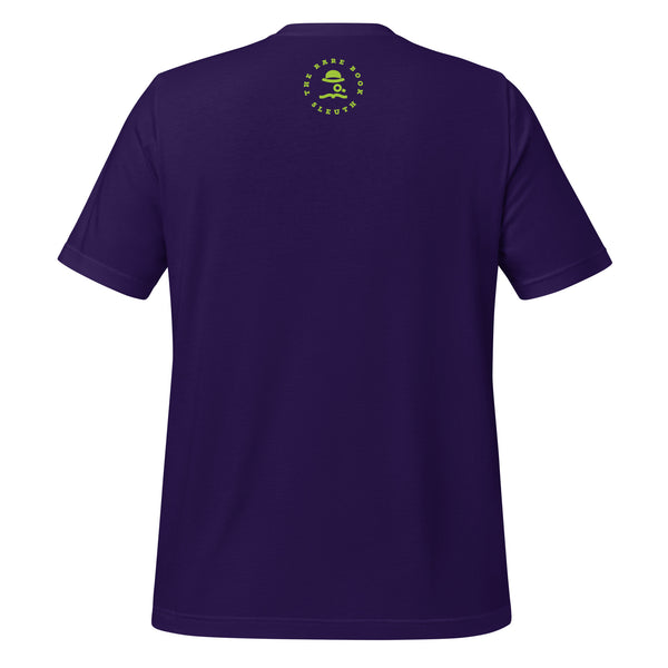 Back view of literary-inspired T-shirt featuring book cover artwork from Tom Wolfe The Electric Kool-Aid Acid Test purple