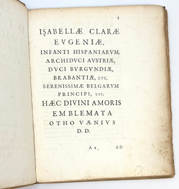 Amoris divini emblemata, dedication to Isabella Clara Eugenia