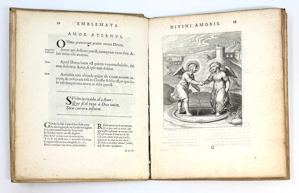 Amoris divini emblemata, Amor aeternus opening and exposed sewing, pages 16 and 17