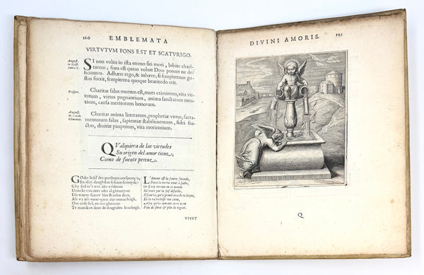 Amoris divini emblemata, engraved fountain of virtues, pages 120 and 121