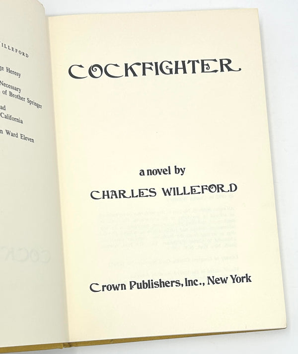 Cockfighter, Charles Willeford. Signed First Hardcover Edition.