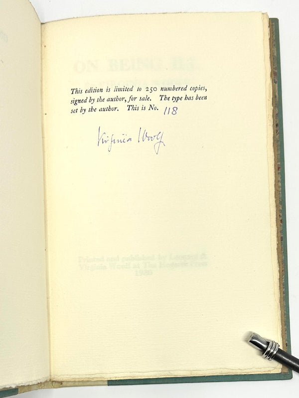 On Being Ill, Virginia Woolf. Signed Limited First Edition.