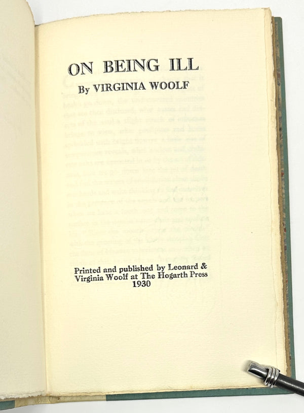 On Being Ill, Virginia Woolf. Signed Limited First Edition.