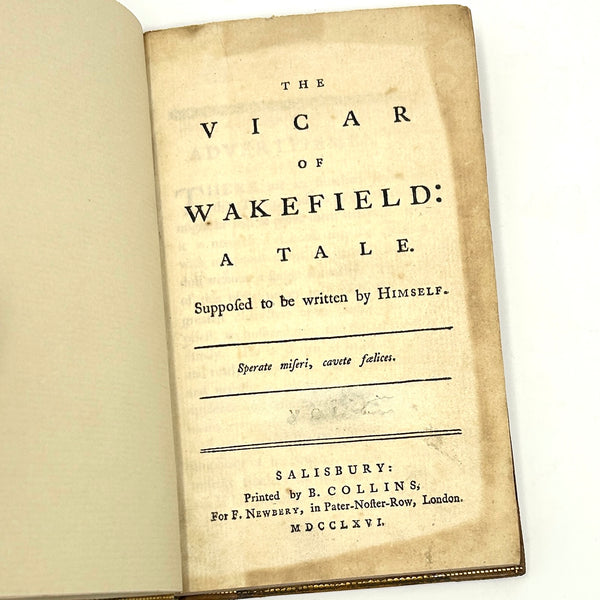 The Vicar of Wakefield, Oliver Goldsmith. First Edition.