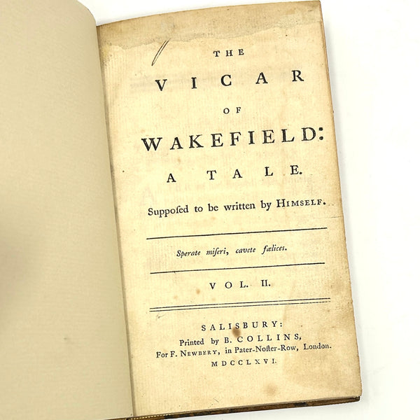 The Vicar of Wakefield, Oliver Goldsmith. First Edition.