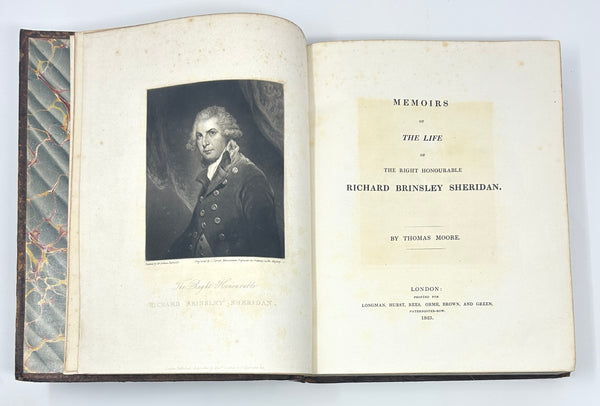 Memoirs of the Life of the Right Honourable Richard Brinsley Sheridan, Thomas Moore. First Edition. Chandos Leigh's Copy.